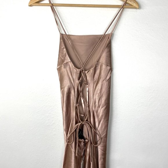 NWT Bardot Estelle Draped Satin Open Back Maxi Slip Dress Pink Rose Small - Picture 5 of 7